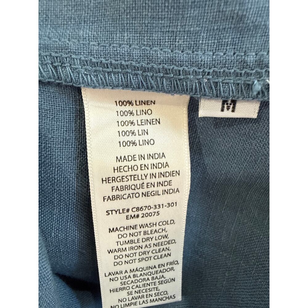 Cloth & Stone Linen Tie Front Dress M Blue Peasant Mini Pockets Anthro - Picture 8 of 8